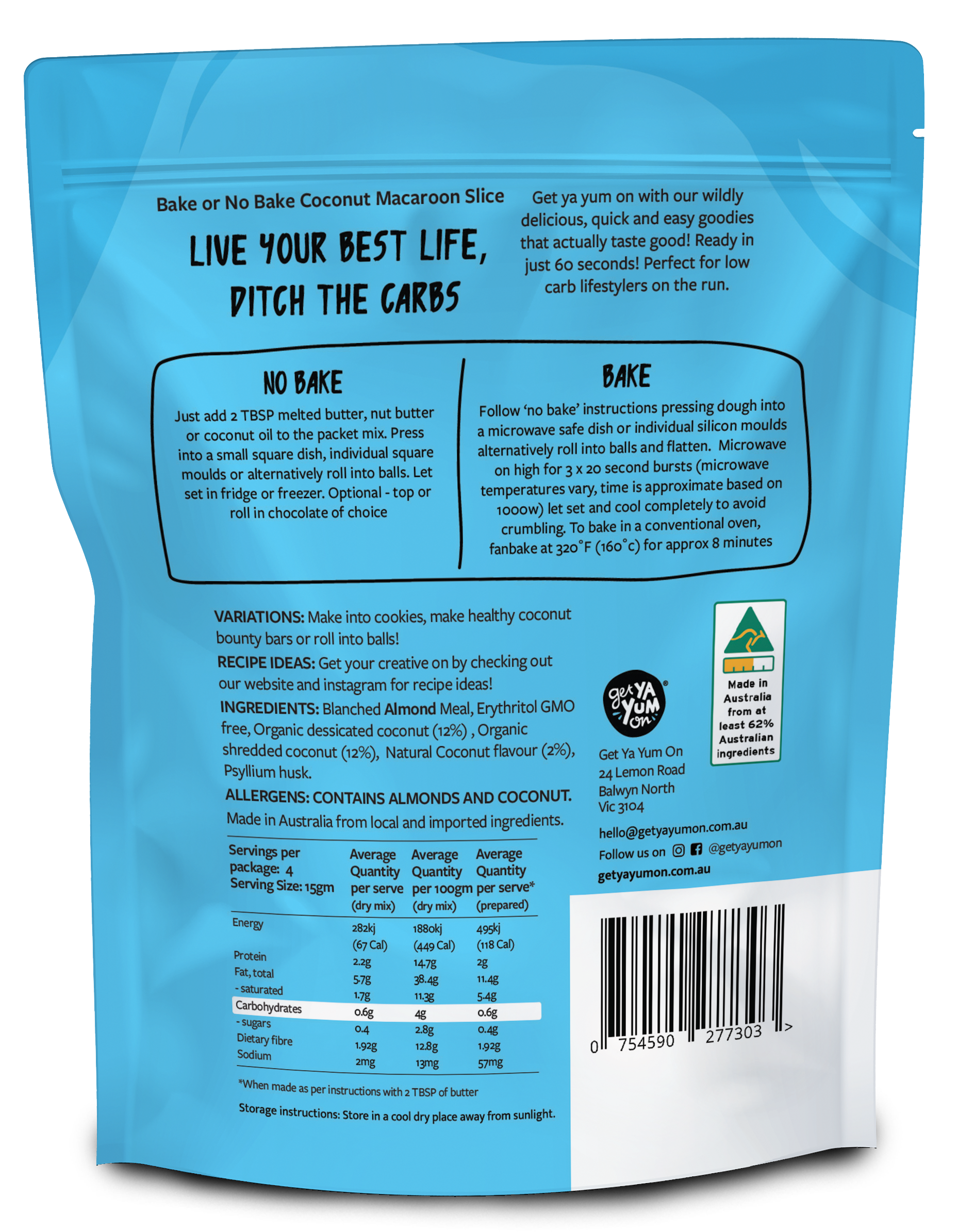 Coconut Macaroon Slice 60g  - NO BAKE OR BAKE