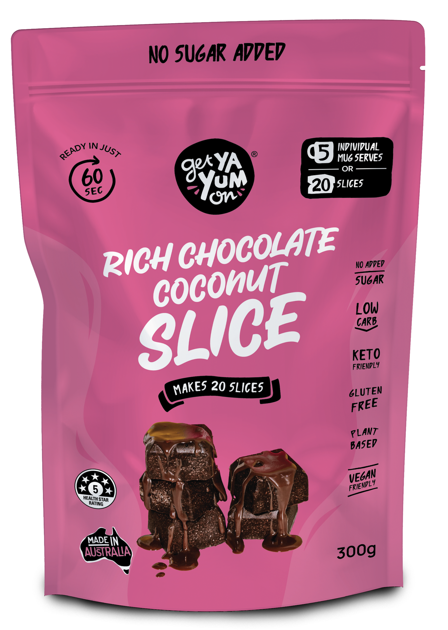 RICH CHOCOLATE COCONUT SLICE (No Bake) 300gm (5 X Mug Mix VALUE PACK)