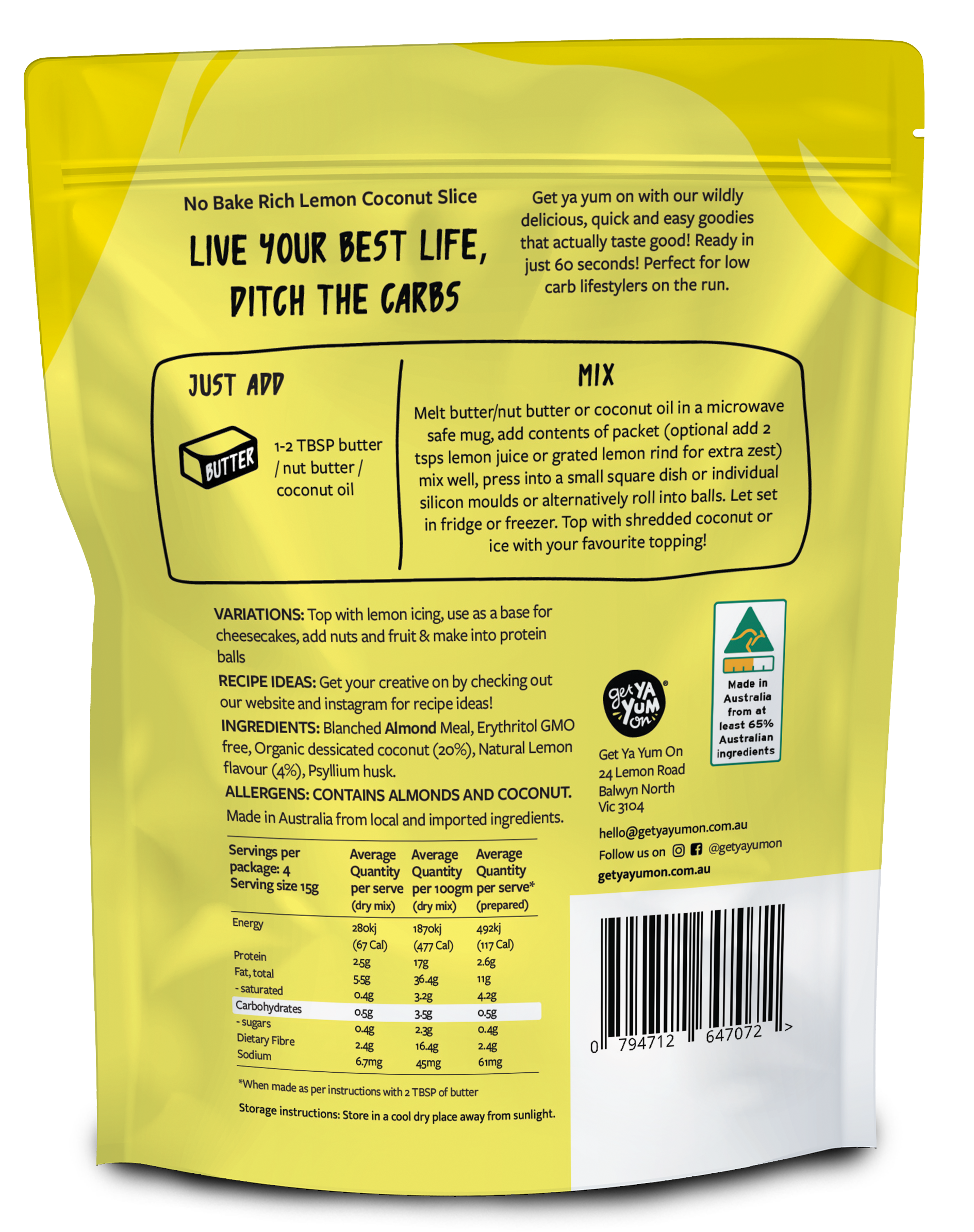 Rich Lemon Coconut Slice 60g - NO BAKE