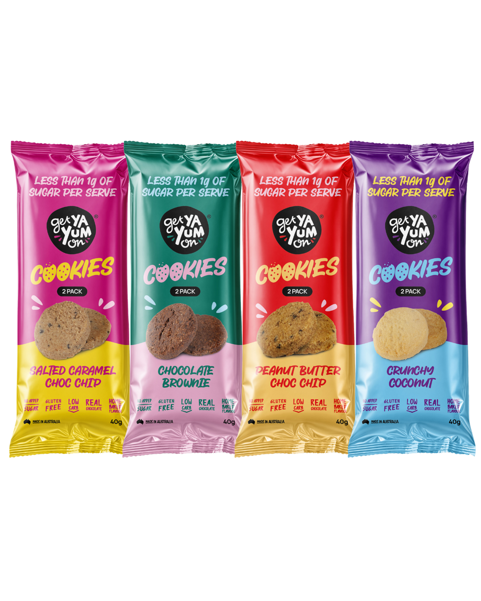 MIXED SAMPLE BUNDLE - 2 PACK SINGLE SERVE COOKIES 40g x 4 – GetYaYumOn