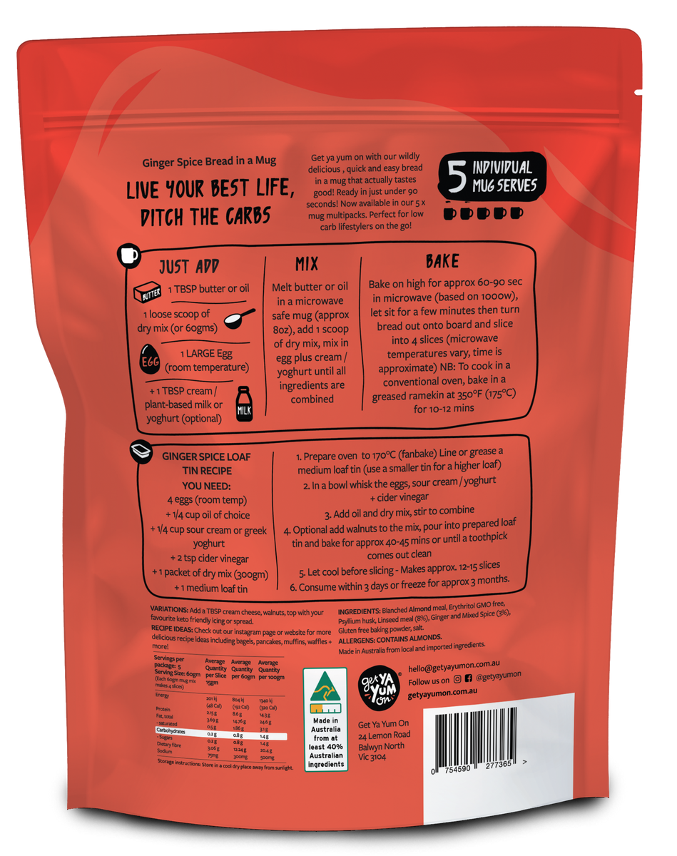 GINGER SPICE 300gm (5 X Mug Mix VALUE PACK (with scoop!) GetYaYumOn